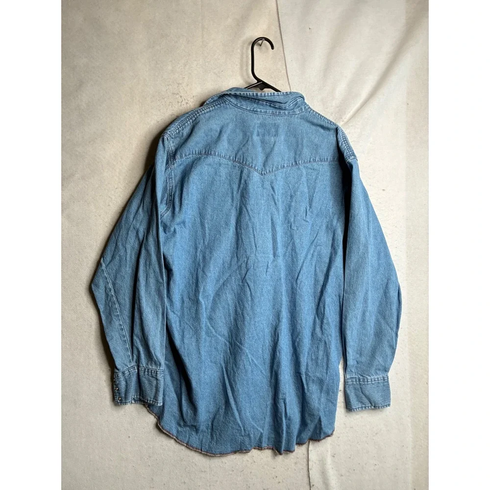 VTG Wrangler Mens Western Denim Pearl Snap Shirt Medium Wash Tall 2XLT 70127SW